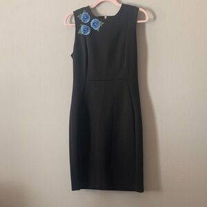 Calvin Klein Black Dress with Blue Floral Detail